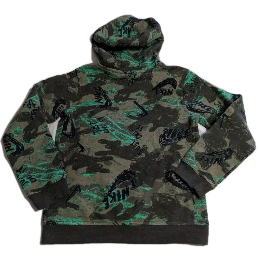 Nike Youth Hoodie Size‎ L Green Camo Just Do It Pullover Sweatshirt